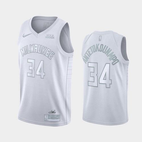 Men's Milwaukee Bucks #34 Giannis Antetokounmpo MVP White Jersey