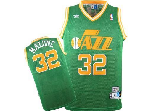 Men's Utah Jazz #32 Karl Malone Green Throwback Jersey