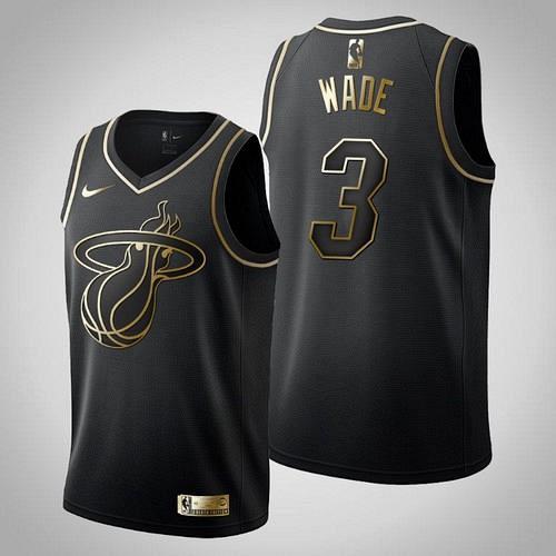 Men's Miami Heat #3 Dwyane Wade Black Golden Jersey