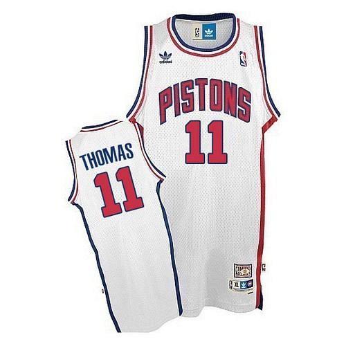 Men's Detroit Pistons #11 Isiah Thomas White Throwback Jersey