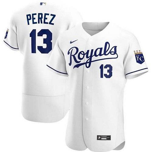 Men Salvador Perez Kansas City Royals White Home Authentic Player Jersey