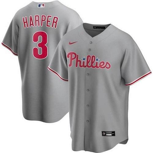 Men Bryce Harper Philadelphia Phillies Gray Road Replica Player Name Jersey