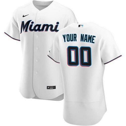 Men's Miami Marlins White Home Authentic Custom Jersey