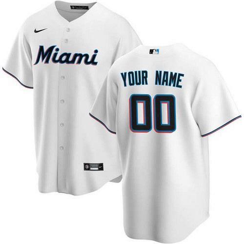 Men's Miami Marlins White Home Replica Custom Jersey Large