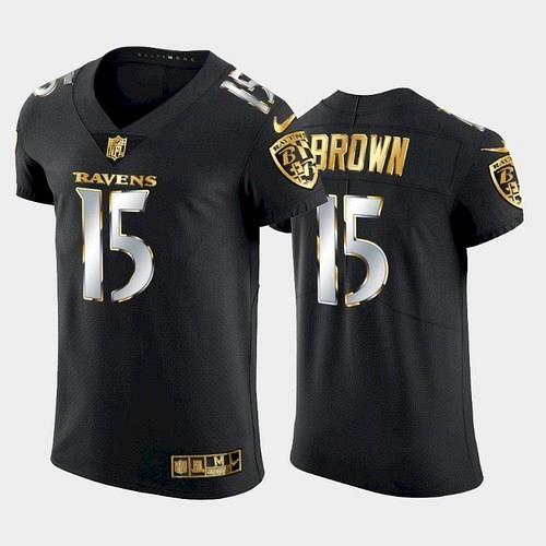 Men's Ravens Marquise Brown Golden Edition Elite Jersey - Black
