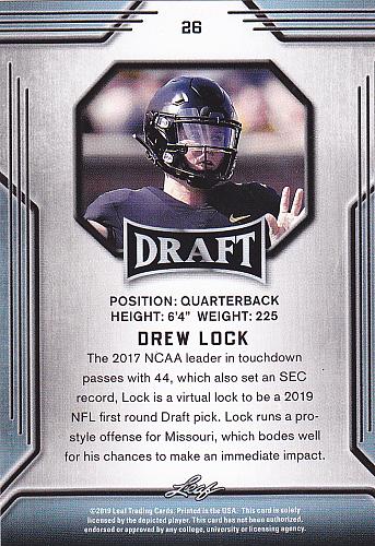 Drew Lock #26 - Broncos 2019 Leaf GOLD Rookie Football Trading Card