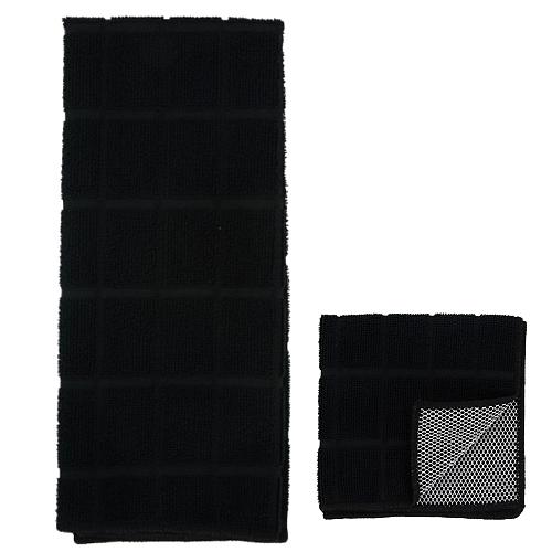 Black Kitchen Dish Hand Towels Set 4 Piece Set Windowpane Microfiber Absorbent