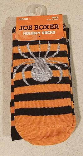 Joe Boxer Halloween Crew Socks Kids 9-11 Spider Ghosts Orange Black Glitter 2 pk