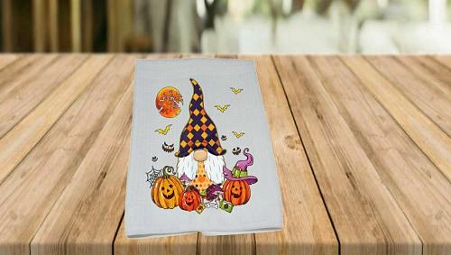 Halloween Kitchen Dish Towel Bar Hanging Hand Towels Pumpkin Gnome Witch 16x24