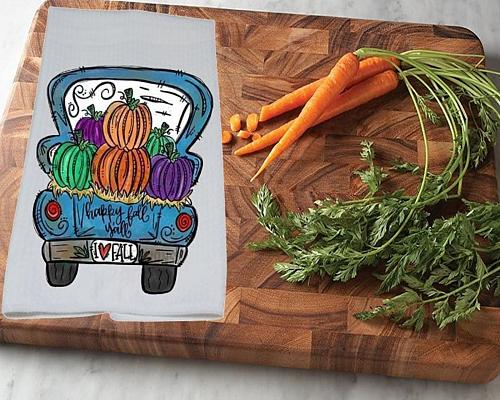 Blue Farm Truck Fall Pumpkins Kitchen Dish Towel Farmhouse Decor 16x24 Autumn