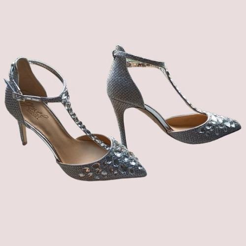 Jewel Badgley Mischka Womens Umay Ankle T-Strap Heels Silver 11M