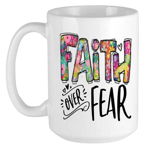 Religious Coffee Mug Ceramic Cup 11 oz Faith Over Fear Christian Gift Hope