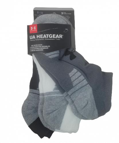 Under Armour UA HeatGear Socks 3 Pair Mens Women No Show Training Large Gray New