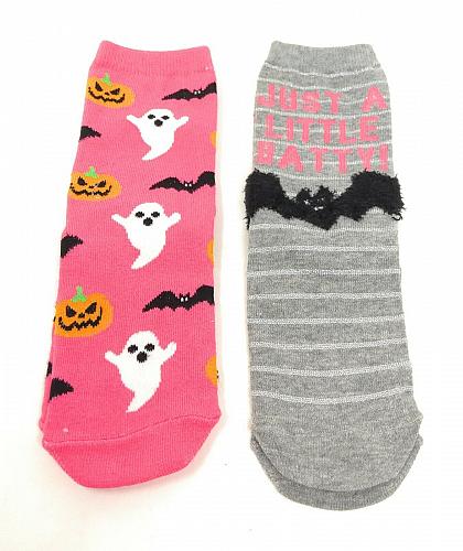 Joe Boxer Halloween Crew Socks Girls 6-8.5 Cotton Kids Bats Ghosts Pumpkins 2 pk