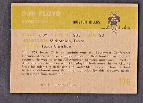 1961 Fleer Football #176 Don Floyd Houston Oilers NM/MT