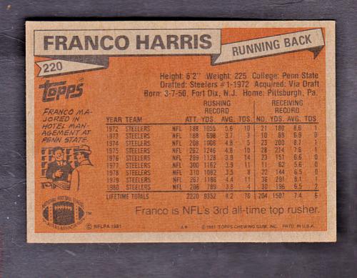 1981 Topps Football #220 Franco Harris NM Steelers