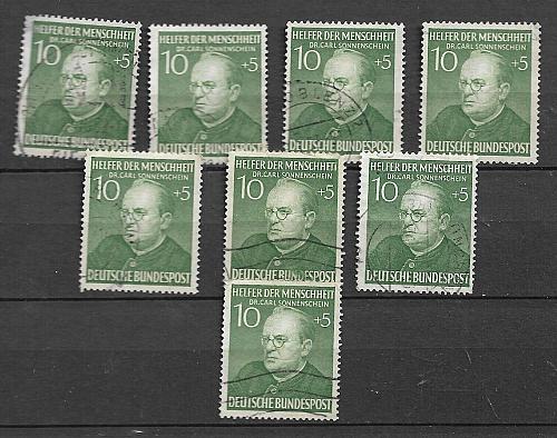 Germany 1952 used from set Helfer der Menschheit Mi 157 multiple - semi-postal