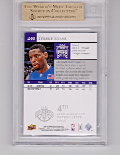 2009-10 Upper Deck #240 TYREKE EVANS Memphis Grizzlies Rookie BGS 10 Pristine
