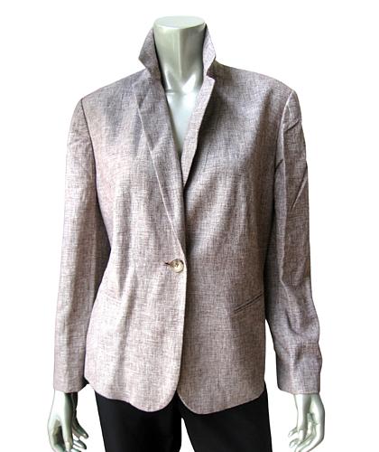 W2 Jones New York NEW Women's Cocoa 1-Button Long Sleeves Lined Linen Blazer 14W