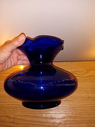 Vintage Cobalt Blue Glass Vase With Scalloped Fluted Rim