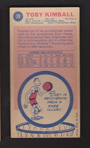 1969 Topps Basketball #39 Toby Kimball San Diego