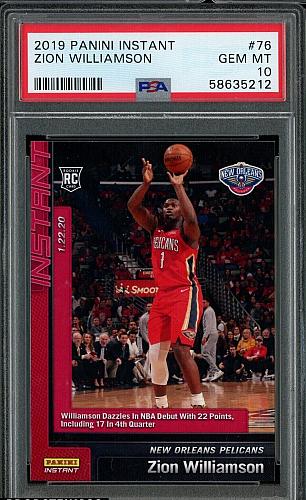 2019 Panini Instant #76 Zion Williamson Pelicans Rookie /5629 PSA 10