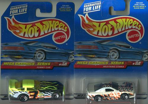 2002 Mattel HOT WHEELS -- MEGA GRAPHICS SERIES-- #1 to 4 -- Coll. #73 to76 -- MINT