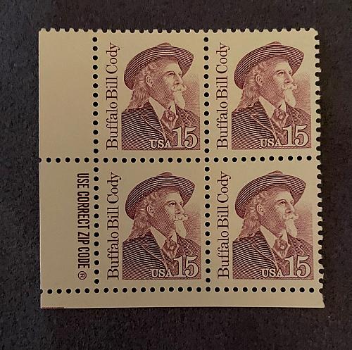 1988 US Block of 4 - 15 cent stamps, Bill Cody