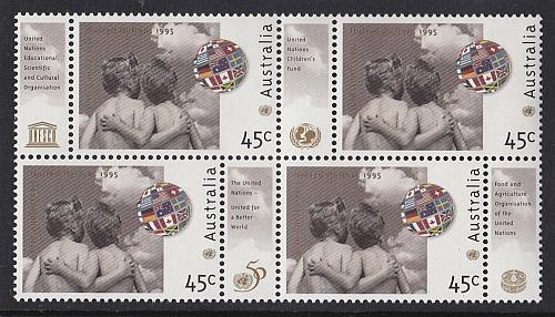Australia: 1995. 50th Anniv of U N Childrens Fund. Block 4 MNH Stamps. Ref: S0542
