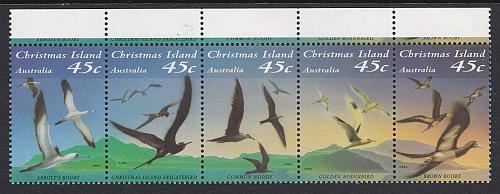 Christmas Island: Comm Inaugural Issue. Birds. MNH Strip 5 Stamps. Ref: S0547