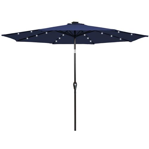 9' Solar LED Lighted Patio Market Umbrella Tilt Adjustment Crank Lift