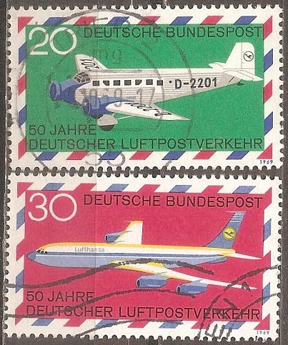[GE0993] Germany: Airmail 50th Anniversary (1969) used complete set