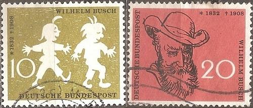 [GE0780] Germany: Wilhelm Busch (humorist) 50th death anniv. (1958) used full set