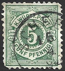 German State Wurttemburg Used Scott #59 Catalog Value $.55
