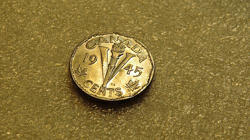 1945 Canada 5Cent 5c 5cents King George VI Victory Steel Canadian