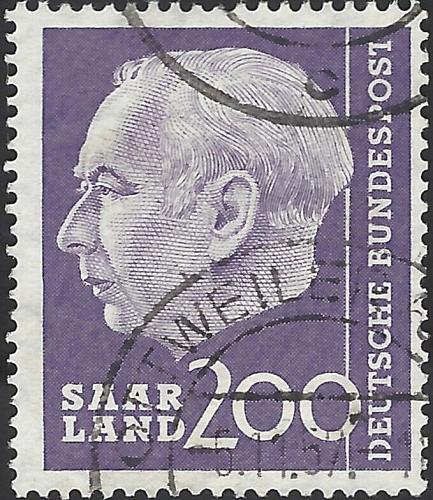 SAAR Scott #282 Used VF 200 Fr 1957 President Theodore Heuss Stamp CV 27.50