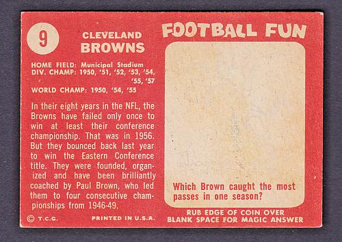 1958 Topps #9 Cleveland Browns Jim Brown Rookie Pictured NM-