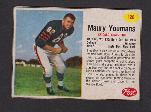 1962 Football Post #120 Maury Youmans Chicago Bears
