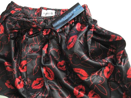 A018 Playboy NEW Men's PY02PL Red Lips and Rabbit Head Satin Lounge Sleep Pant S