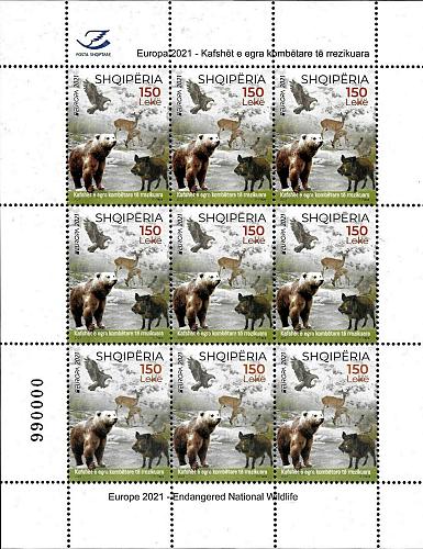 Albania Stamps 2021. Europa CEPT: Endangered National Wildlife. Fauna. Sheet MNH