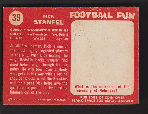 1958 Topps #39 Dick Stanfel Washington Redskins HOF NM
