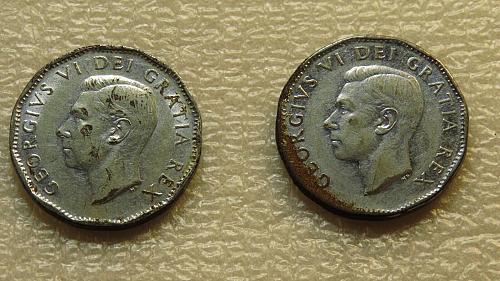 Canada 1952 5 Cents 5 cent 5c King George VI Canadian Beaver Nickel Steel x2