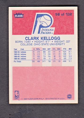 1986-87 Fleer Basketball #58 Clark Kelloggs Rookie NM-MT