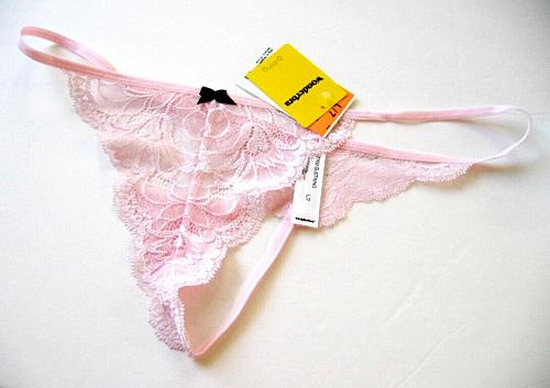 A354T Wonderbra Intimates NEW 7760 Pink Shimmer Floral Lace Panel G-String M XL