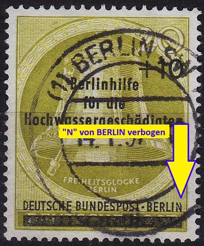 GERMANY BERLIN [1956] MiNr 0155 I ( O/used ) [01] Plattenfehler