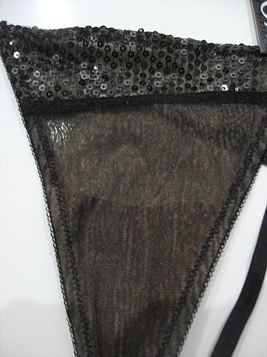 X022 XOXO Intimates NEW Women's Black Sequins Side Buckle Mesh G-String Thong M