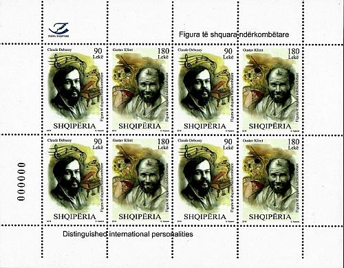 Albania Stamps 2018. Personalities: Claude Debussy; Gustav Klimt. Sheet MNH