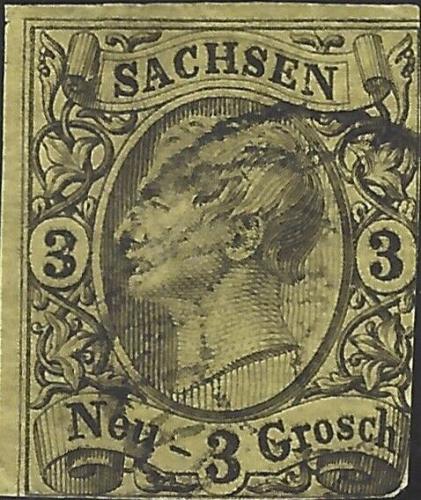German States Saxony Scott #12 Used VF 3 Ng 1855-1860 King John I CV 16.00