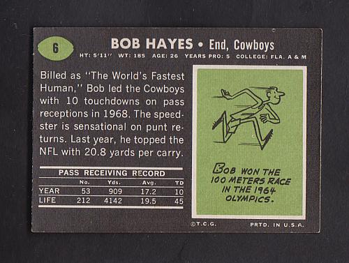1969 Topps Football #6 Bob Hayes Cowboys NM-