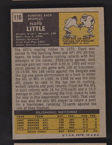 1971 Topps Football Floyd Little #110 Denver Broncos NM